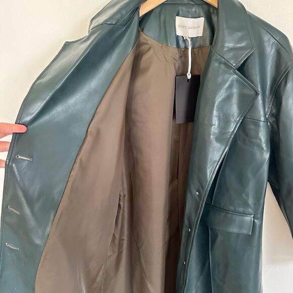 DEPT. ANONYM Women’s Forest Evergreen Vegan Leather Pinch Pleat Trench Coat - Picture 10 of 16
